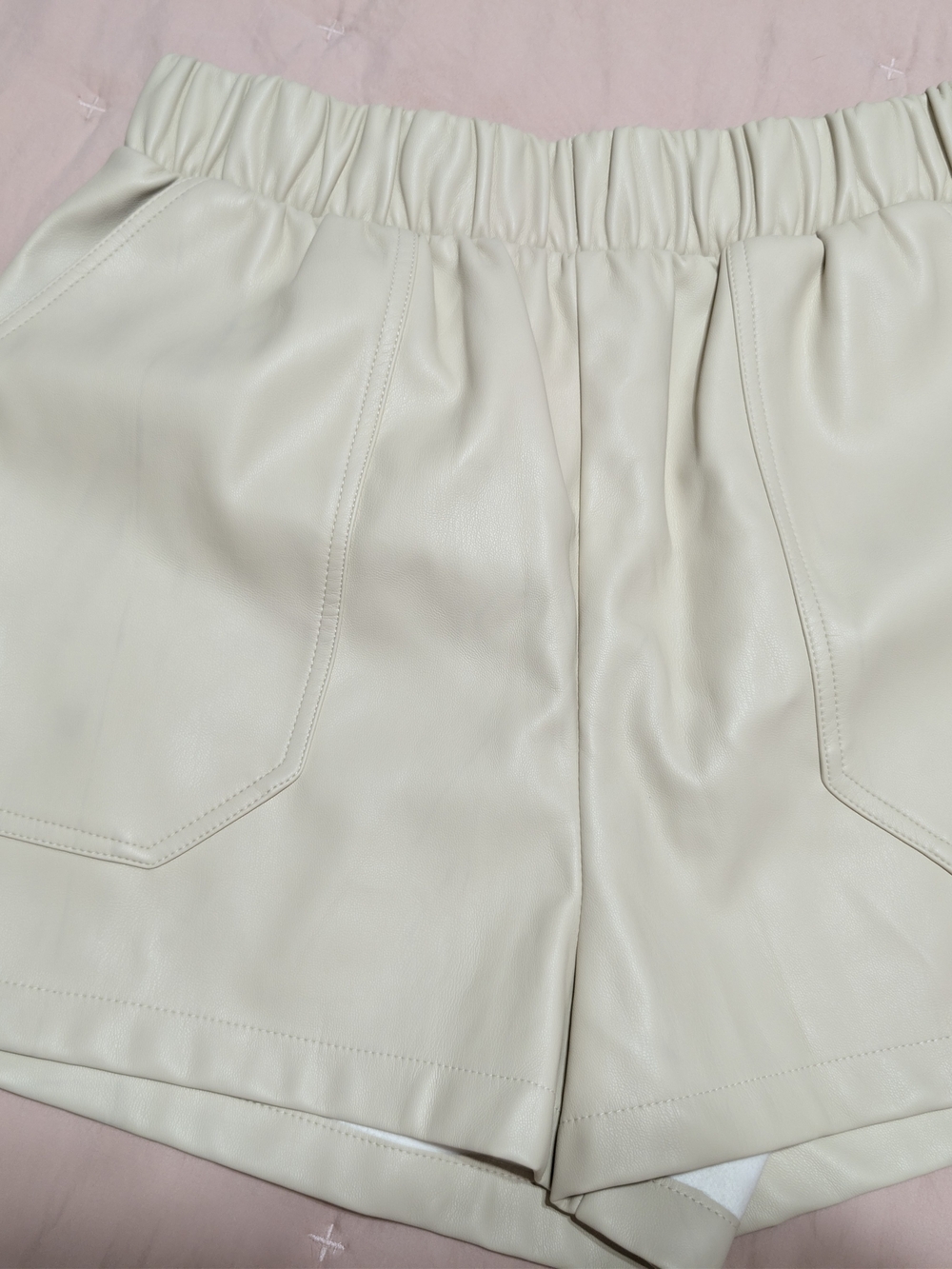 Steve Madden Cream Faux Leather High-Waist Shorts